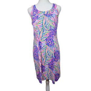 Lulu-B Pineapple Shift Dress Womens Medium Multicolor Tropical Resort UPF 50+